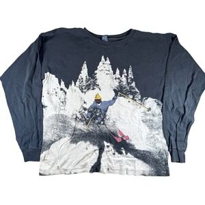Vintage 90s Lands End Skier Long Sleeve Graphic T-Shirt Boys M Made in USA